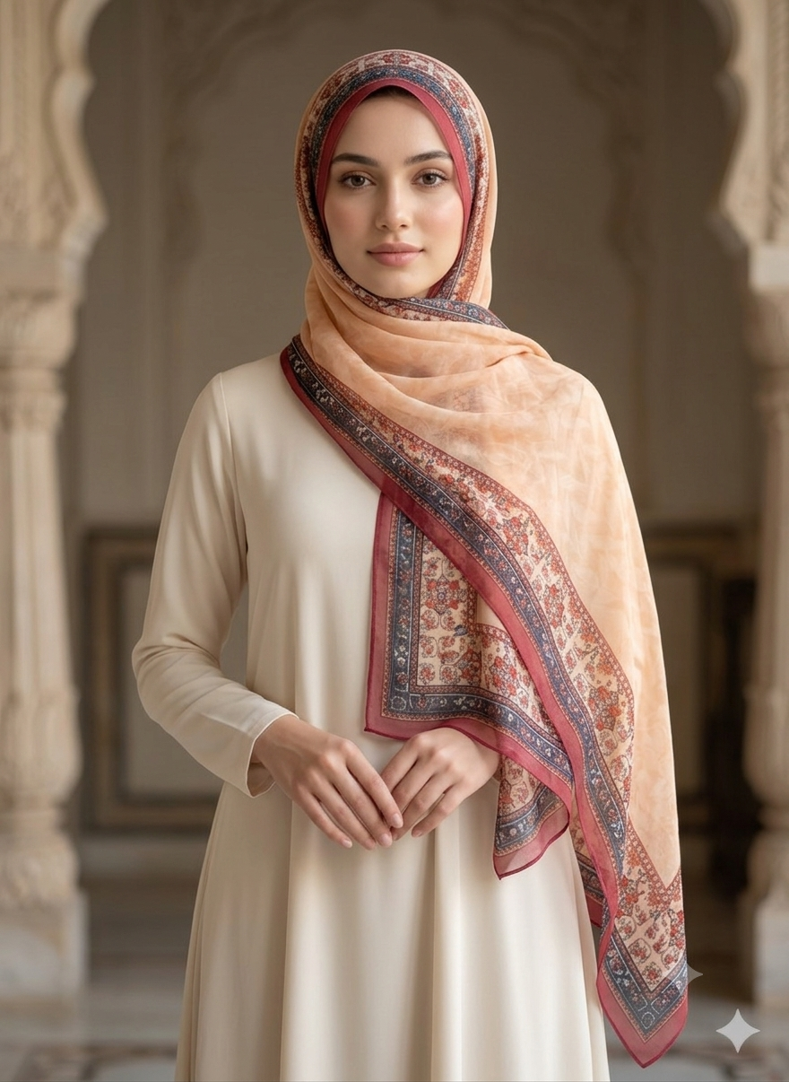 CHIFFON MOSAIC BORDER SCARF