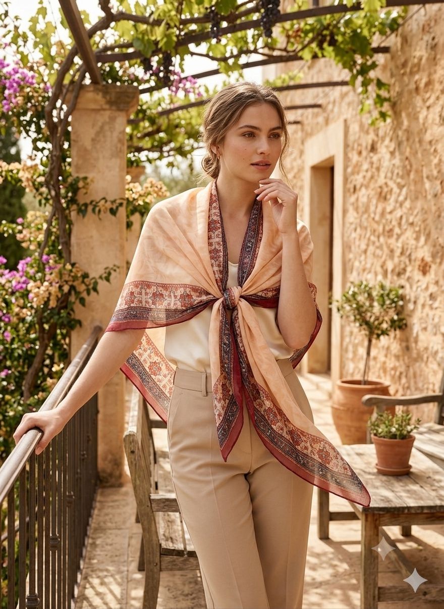 CHIFFON MOSAIC BORDER SCARF